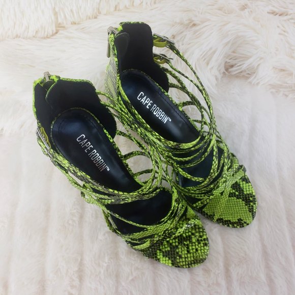 Lime Green Strappy High Heels Shoes Percy - Picture 5 of 9